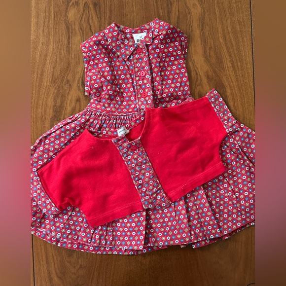 Vintage Sears Baby Girl Set – Red Floral Romper Dress & Matching Sweater Size 1T - Picture 5 of 9
